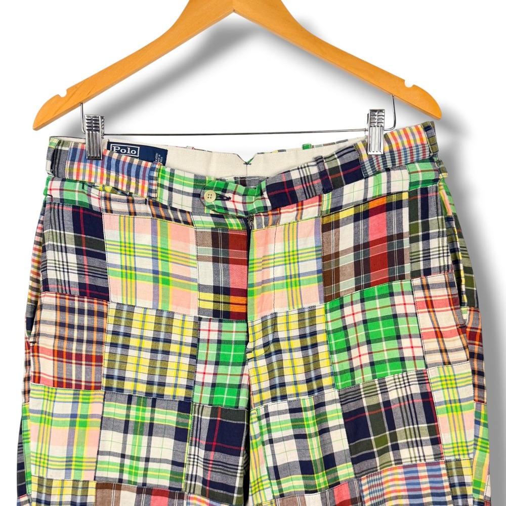 Vintage Polo Ralph Lauren Madras Patchwork Pants Mens 33 Multicolor Plaid Preppy - Picture 4 of 16